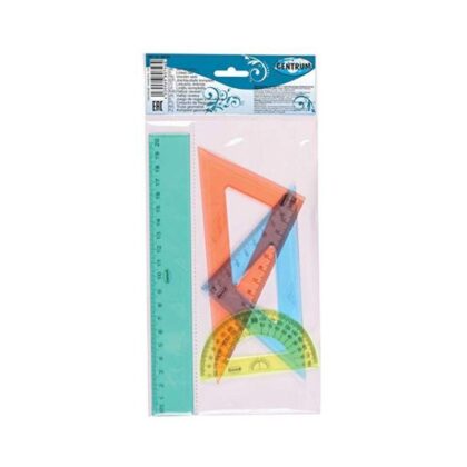 Plastic lineal,vinkler 4 dele farvet