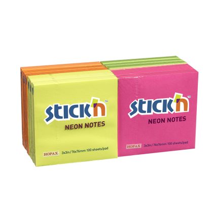 Notesblok 76x76 100 Blad Assorterat Neon 12 Pakke