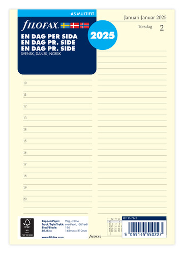 Refill A5 2025 Dag Per Siden Svensk/Dansk/Norsk - Billede 2
