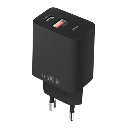 maXlife 20W PD QC USB+USB-C lader Black